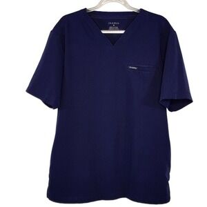 JAANUU Men's J86028 Scrub Top V-Neck Short Sleeve 4 Pocket Galaxy‎ Blue Uniform